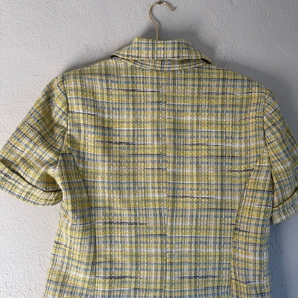 MAISON dAmelie Short Sleeve Yellow/ Blue With Pockets Jacket,Size M - Picture 8 of 9